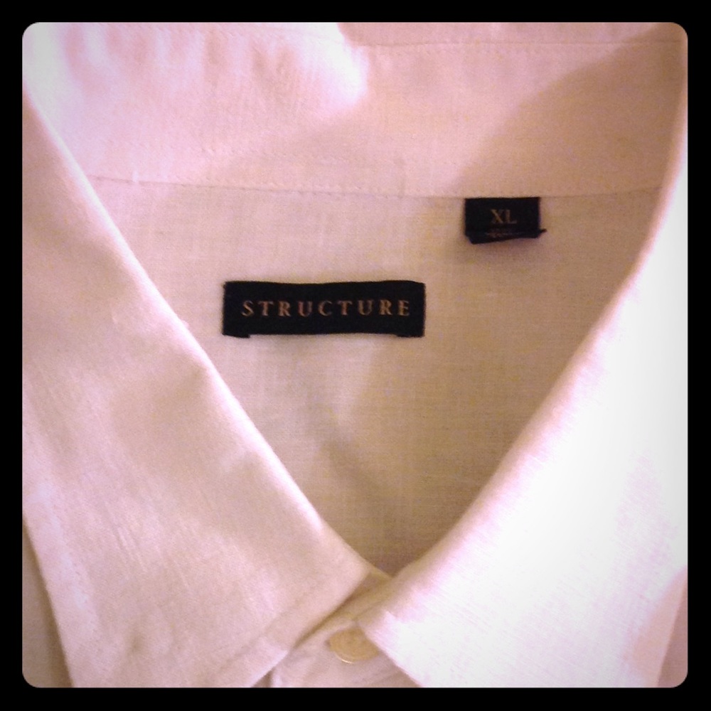 Structure long sleeve white linen shirt